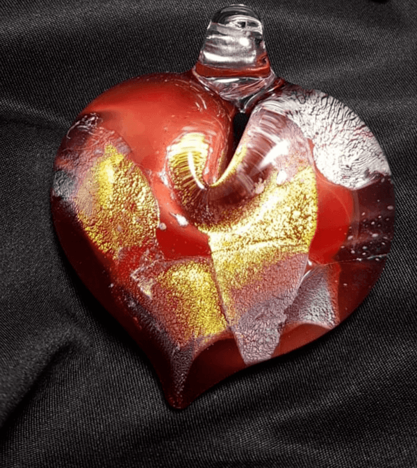 Red And Gold Heart Glass Pendant